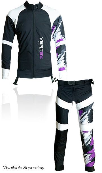 Photo of our flex two piece freefly skydiving suit.